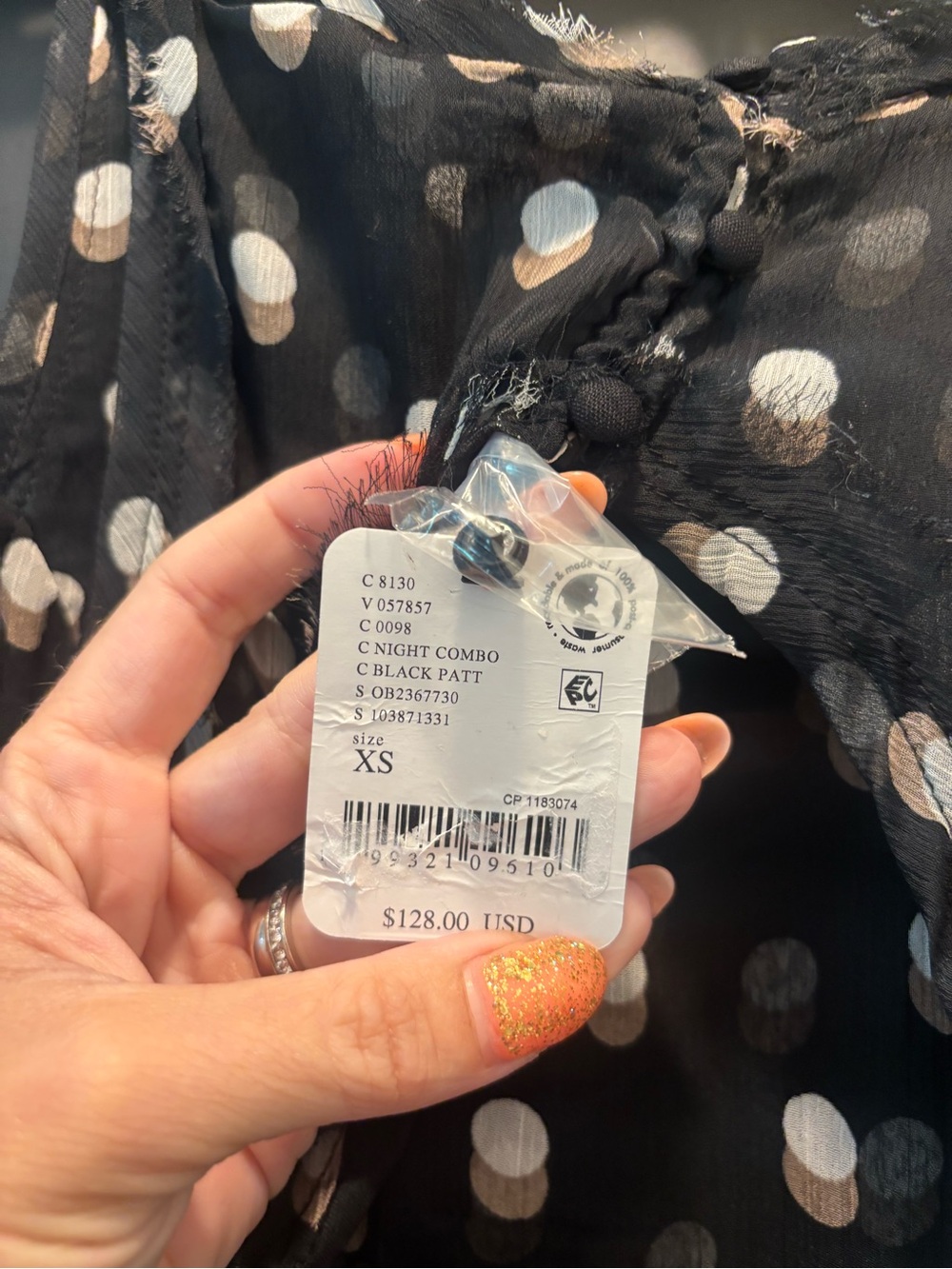 Free People Raven Printed Mini Dress XS Night Combo NWT Dot Printed Ruffle black - Picture 13 of 15